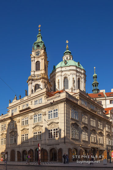 Saint Nicholas Church in the center of LIttle Quarter Square. Prague, Czech Republic.