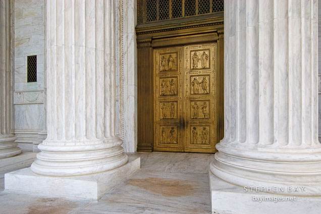 Cast bronze entrance doors to the U.S. Supreme Court. Washington, D.C., USA.