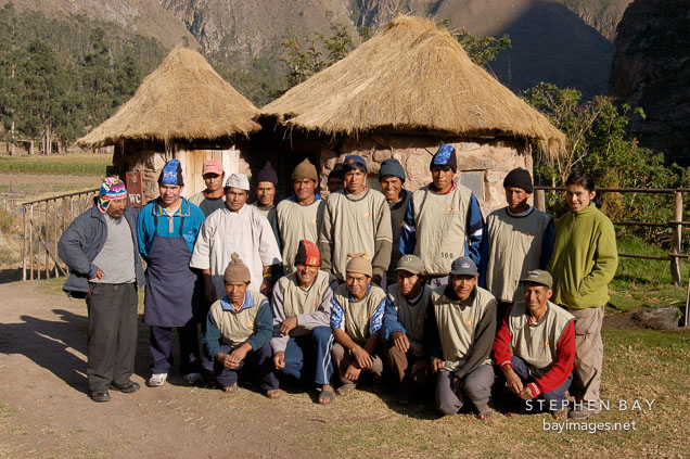 Team of porters and guides near kilometer 88 on the Inca trail. Peru.