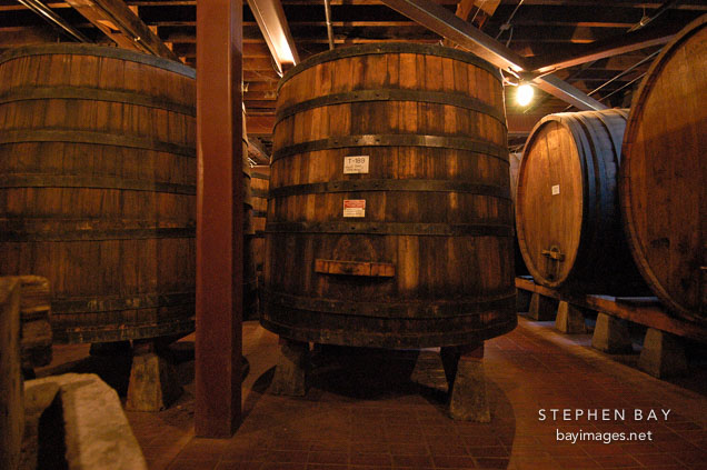 Barrels holding wine. Napa Valley, California, USA.