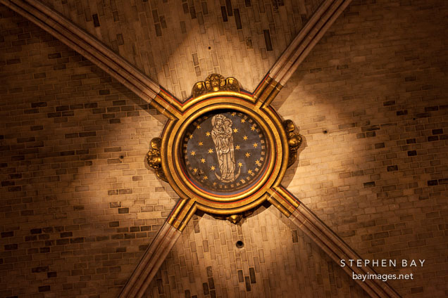 Blessed virgin Mary on the Notre Dame vaulted ceiling. Paris, France.