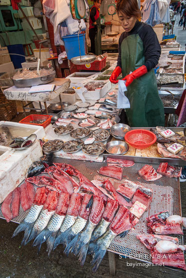 Fish seller. Central, Hong Kong, China.