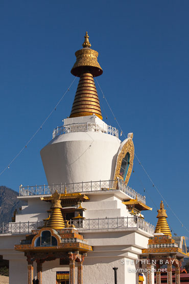Golden spire of the National Memorial Chorten. Thimphu, Bhutan.