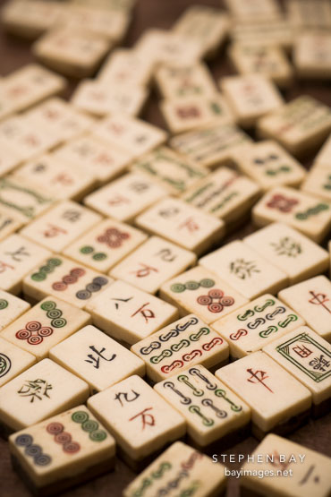 Scattered Mahjong game tiles.