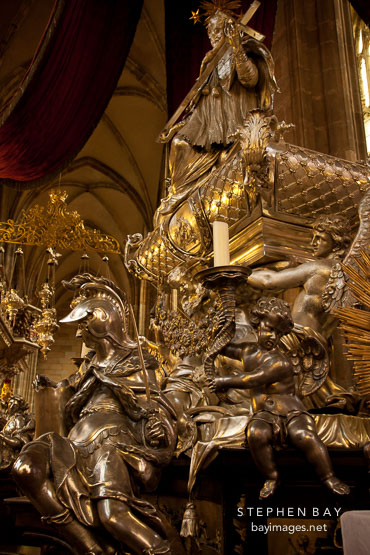 Solid silver tomb of St John of Nepomuk. Prague, Czech Republic.