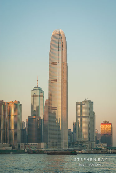 Hong Kong skyline in the morning with Two IFC Tower. Hong Kong, China.