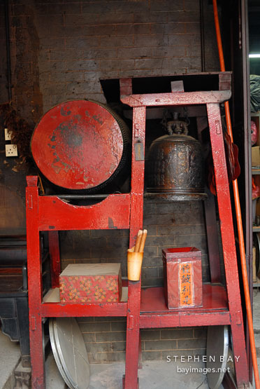 Bell and drum at the Tin Hau Temple. Hong Kong
