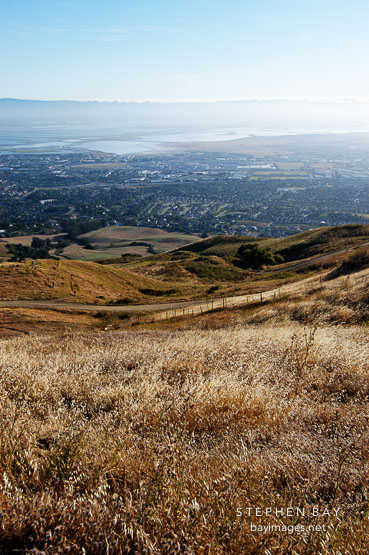View of the East Bay. Mission Peak, Fremont, California, USA.