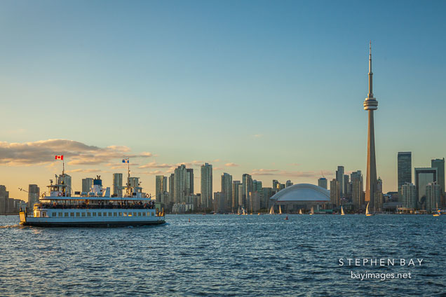 Ferry heading to Queen's Quay terminal. Toronto, Canada.