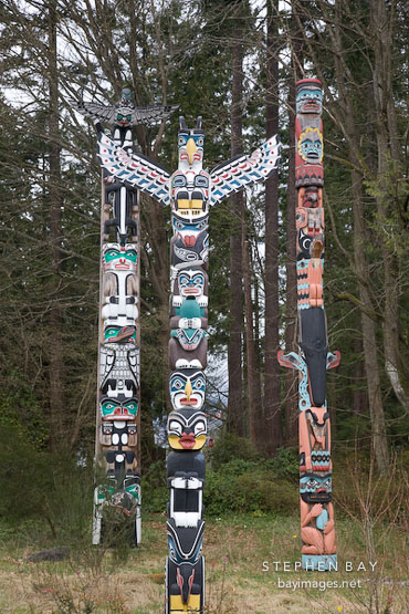 Totem poles in Stanley Park. Vancouver, Canada.