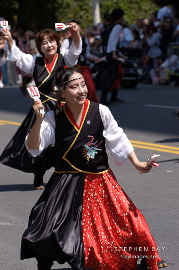 Dancers at the Cherry blossom festival grand parade. Japantown, San Francisco, California, USA.