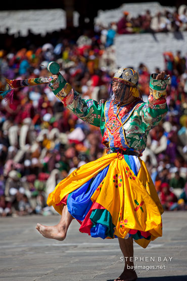 Dancer performing in Pacham (Dance of the Heroes). Thimphu tsechu, Bhutan.