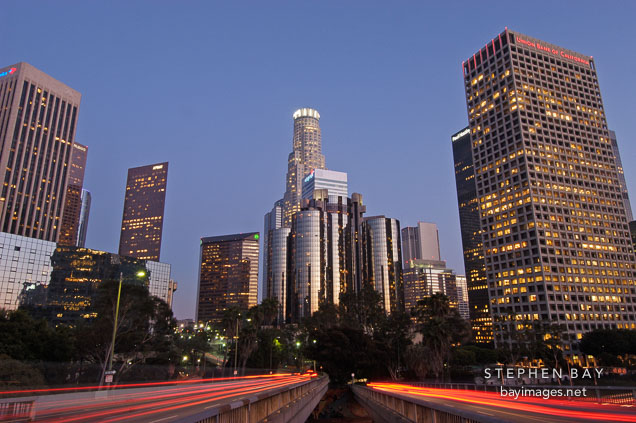 Night skyline. Los Angeles, California, USA.