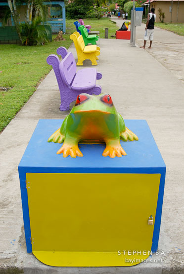 Garbage cans. Tortuguero village, Costa Rica.