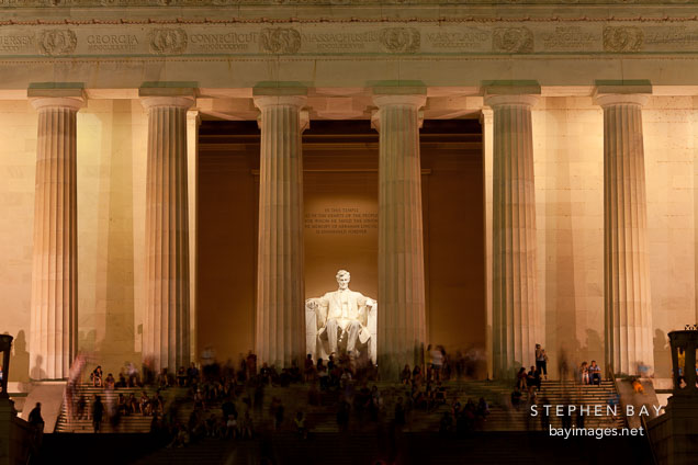 Crowd of visitors on the steps of the Lincoln Memorial. Washington, D.C.