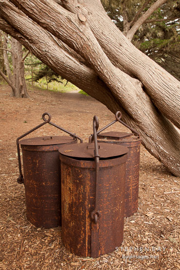 Ore buckets at Point Lobos, California.