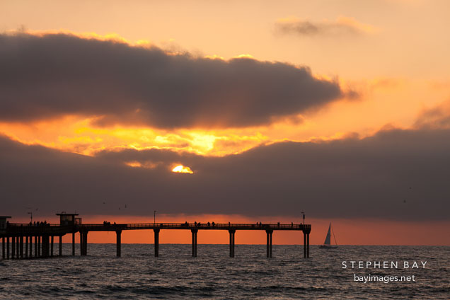 Sunset at Ocean beach pier. San Diego, California.