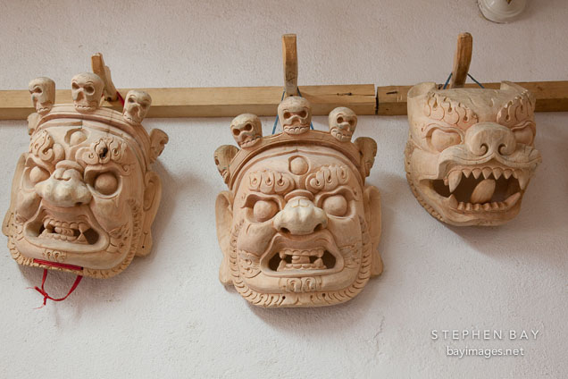 Wooden masks. National Institute for Zorig Chusum, Thimphu, Bhutan.