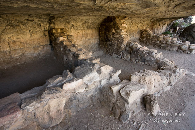Ruins of Sinagua cliff dwellings on the Island Trail. Walnut Canyon, Arizona.