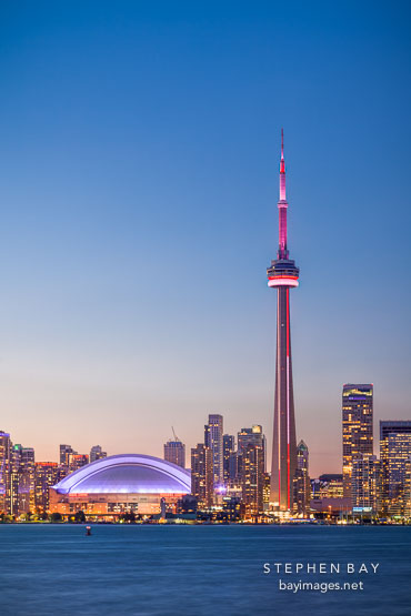 CN Tower and skydome at night. Toronto, Canada.