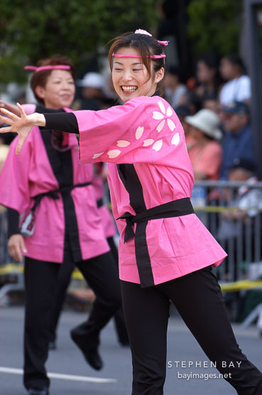 Dancers at the Cherry blossom festival grand parade. Japantown, San Francisco, California, USA.