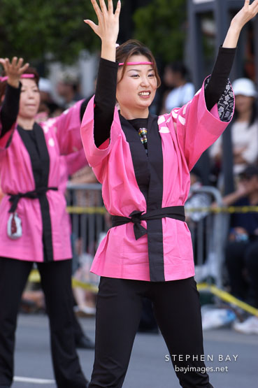 Dancers at the Cherry blossom festival grand parade. Japantown, San Francisco, California, USA.