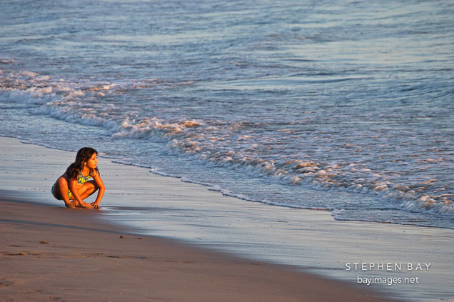 Girl on Santa Monica Beach. Santa Monica, California, USA.