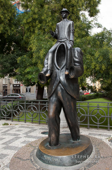 Franz Kafka monument in Dusni Street. Prague, Czech Republic.