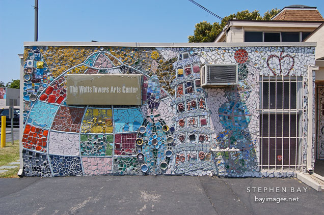 Mosaic on the wall of the Watts Towers Arts Center. Watts, Los Angeles, California, USA.