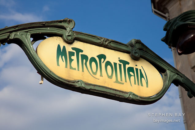 Metropolitain sign for the Paris subway. Paris, France.