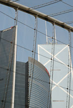 Office buildings seen through the mesh of the Edward Youde Aviary. Hong Kong, China. - Photo #16500