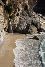 The waterfall at McWay Cove is one of two waterfalls in California that flow directly into the ocean. Big Sur, California, USA. - Photo #17015