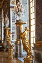 Gilded sculpted gueridons at the Hall of Mirrors. Versailles, France. - Photo #31727