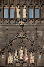 Sculptures of Saint Vitus, Charles IV and Wenceslas IV on the Old Town Bridge Tower. Prague, Czech Republic. - Photo #30166