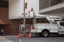 Work crew fixing traffic lights. Hamilton, Canada. - Photo #33079
