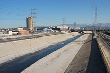 Los Angeles River flows through a concrete channel. Los Angeles, California, USA. - Photo #8595