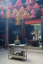 Incense pot and hanging coils. Tin Hau Temple, Hong Kong, China. - Photo #15396